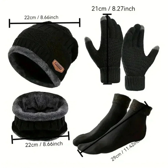 Bundle Of 4 Piece Black Winter Warm Gift Set Unisex - Picture 1 of 3